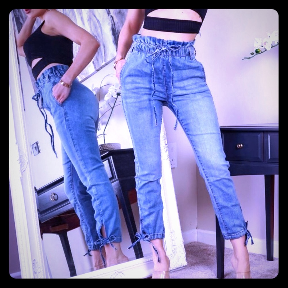 Paperbag Waist Denim Joggers Jogger Pants